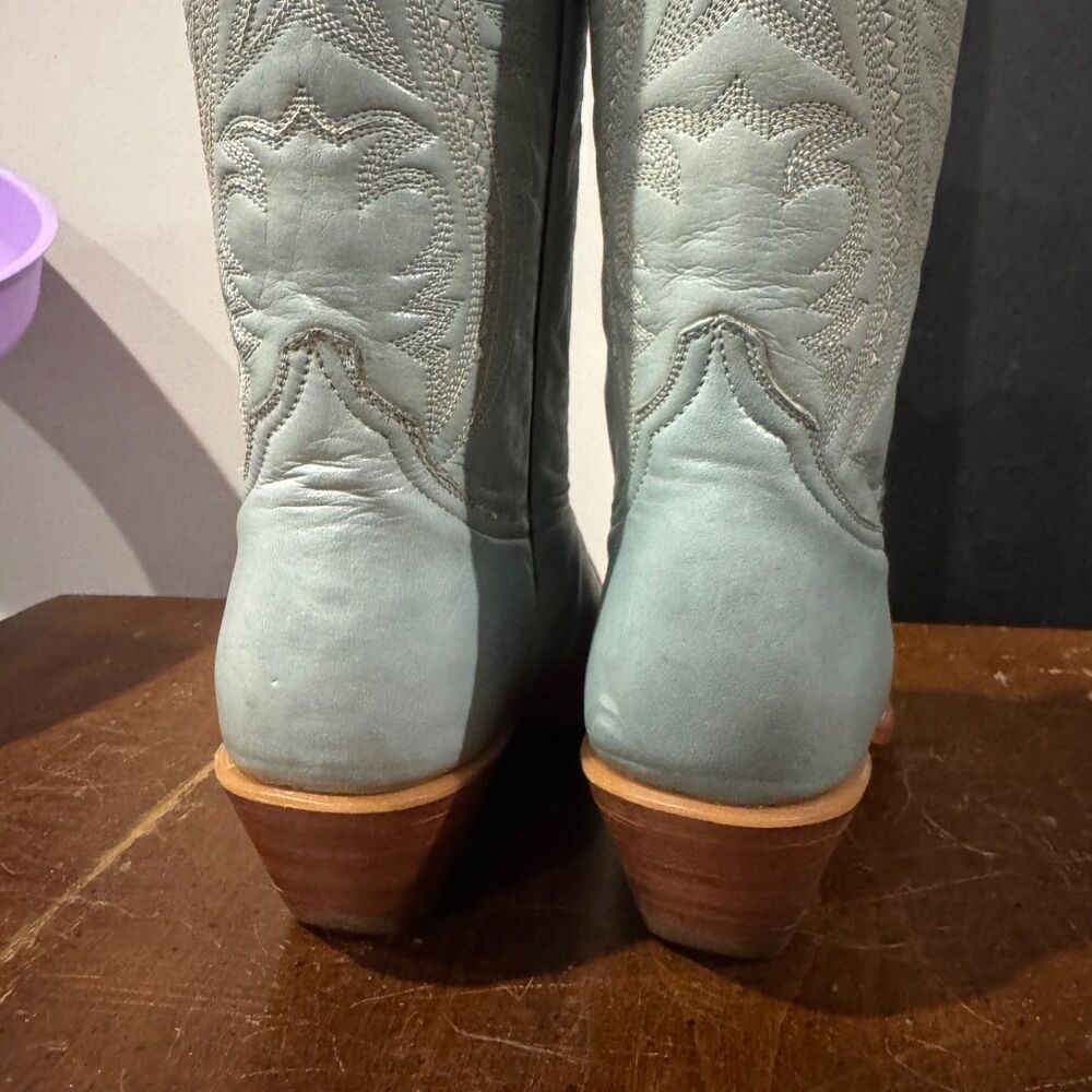 Rio Grande Leather Cowboy Girl Boots Women Sz 7 Light Blue Pointed Toe Slip-On - Picture 3 of 15
